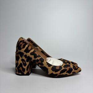 Linea Paolo Blair Leopard Printed Calf Hair Leather Block Heel Pumps